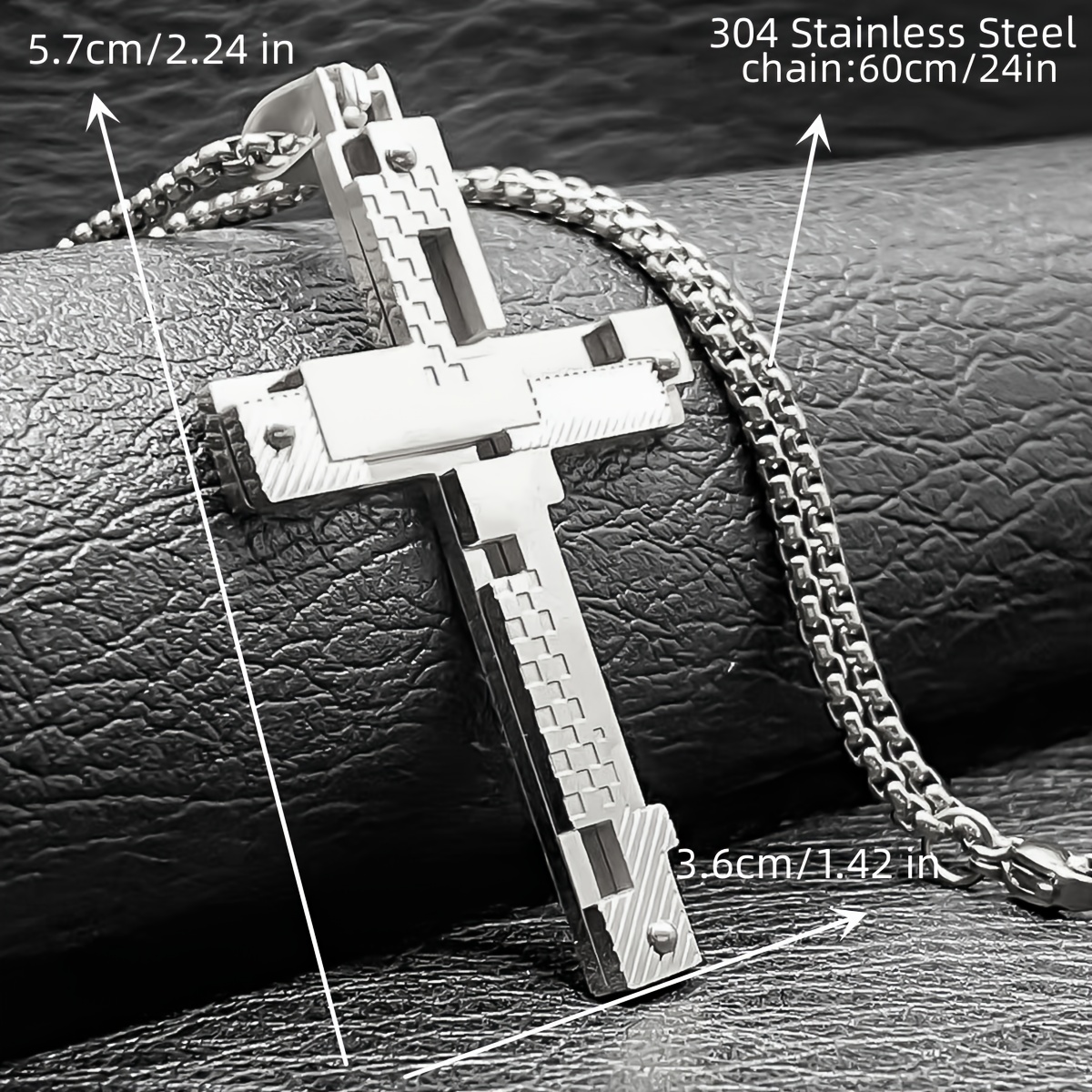 Large Double-Layer Stainless Steel Welded Rivet Cross Pendant Necklace